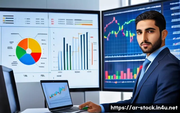 증권투자상담사 취업 면접 질문 모음 - A professional Middle Eastern male financial advisor in a modern office setting, wearing business at...