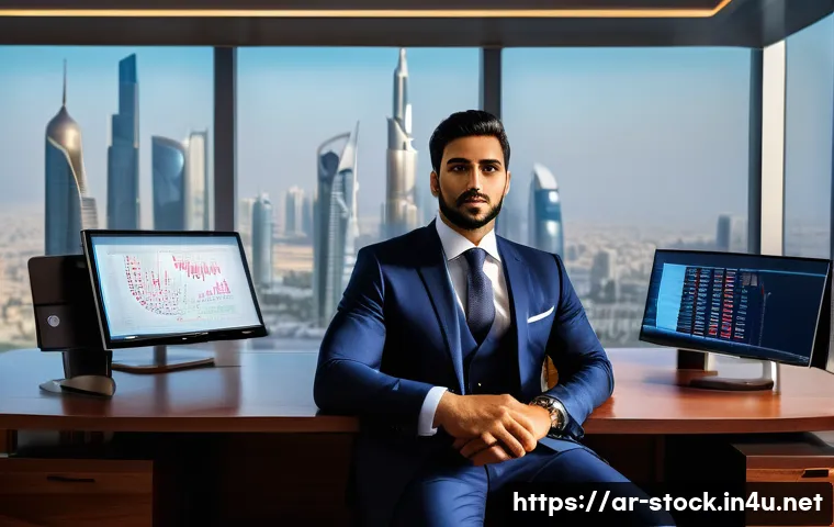 증권투자상담사 자격증의 활용도 - A professional Arab financial advisor in modern formal attire, wearing a tailored dark suit and tie,...